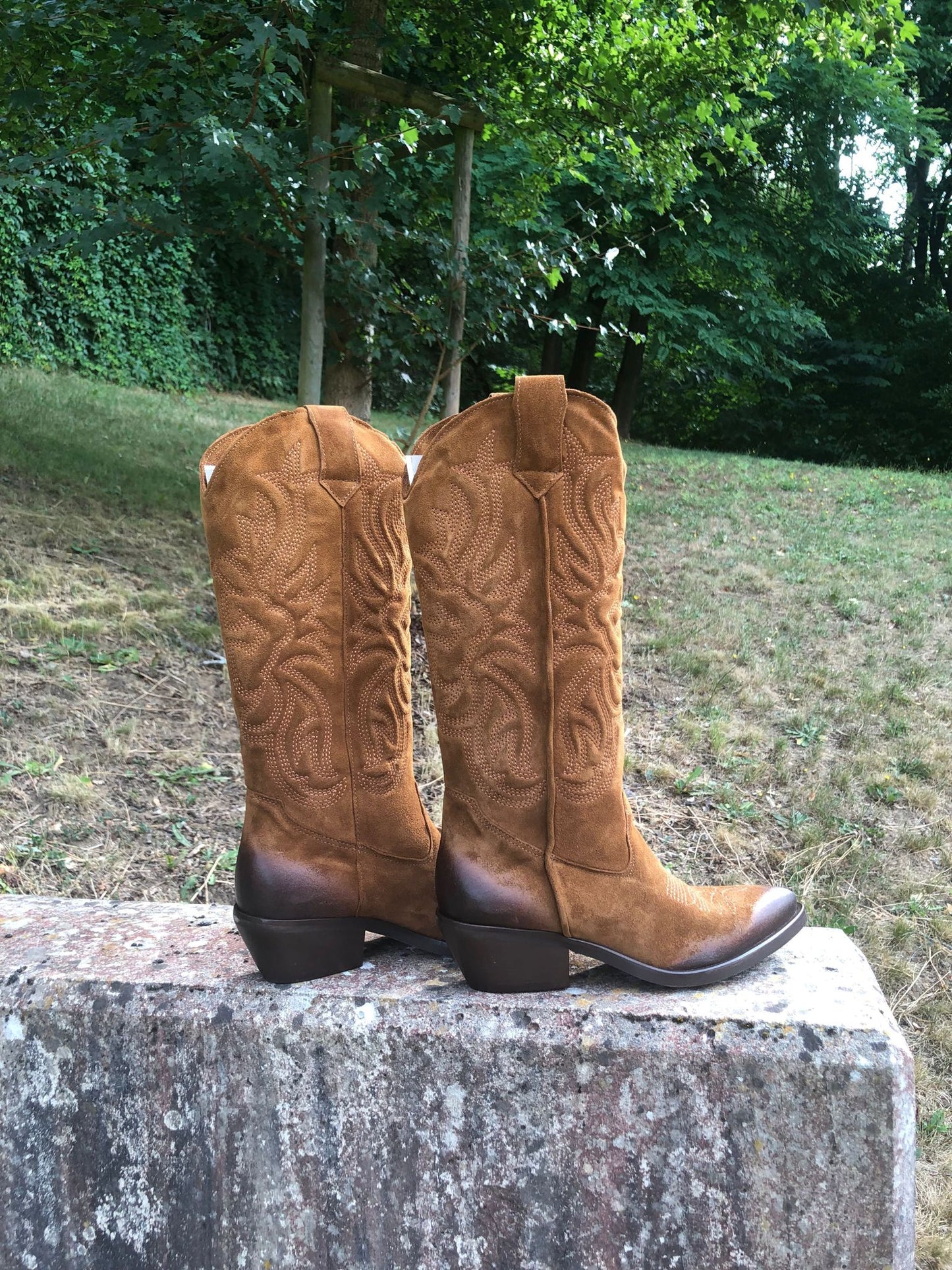 Embroidered Suede Cowboy Boots