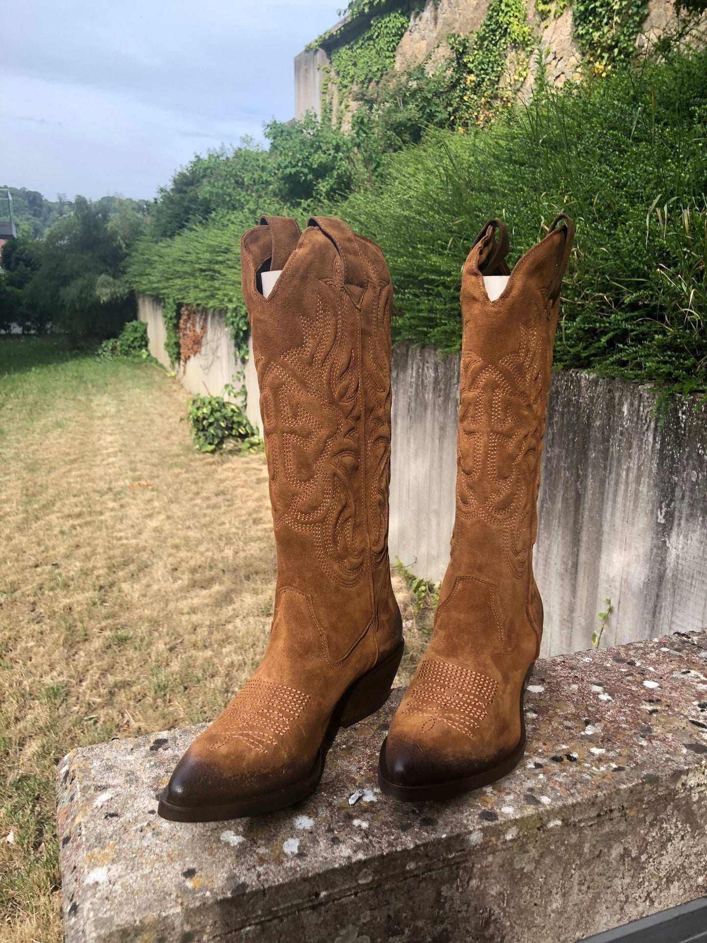 Embroidered Suede Cowboy Boots
