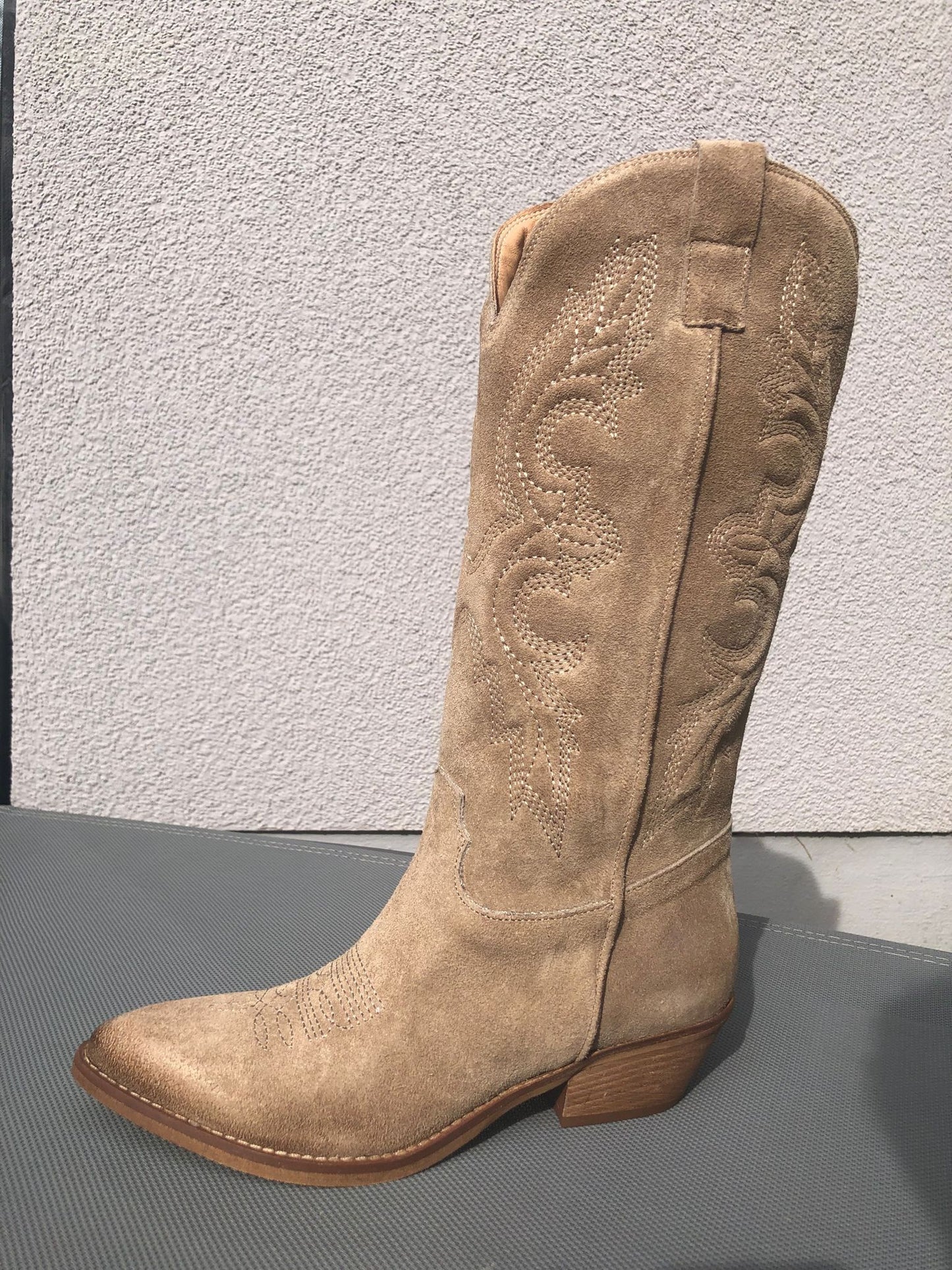 Embroidered Suede Cowboy Boots