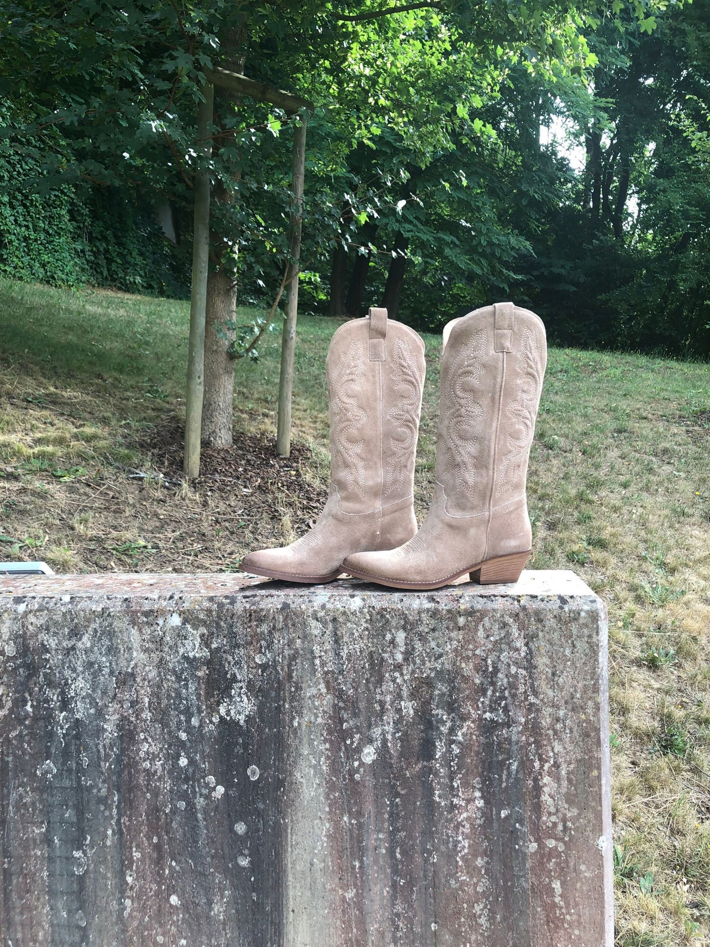 Embroidered Suede Cowboy Boots