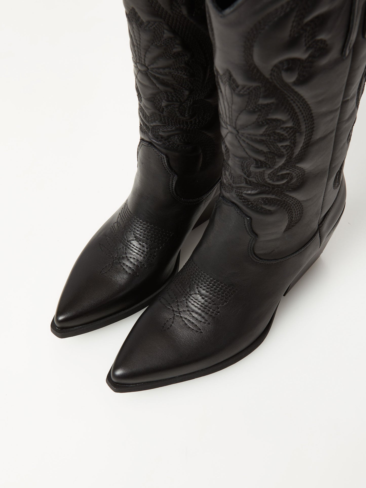 Black Leather Embroidered Cowboy Boots