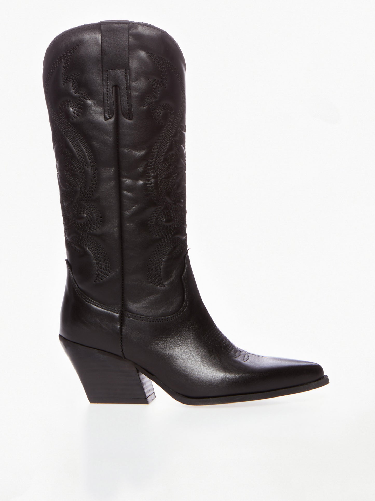 Black Leather Embroidered Cowboy Boots