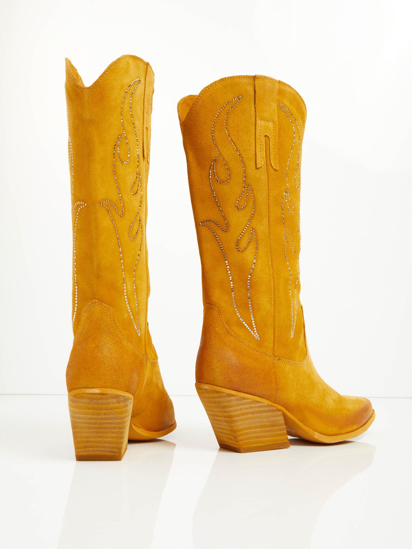 Suede Rhinestones-Embroidered Cowboy Boots