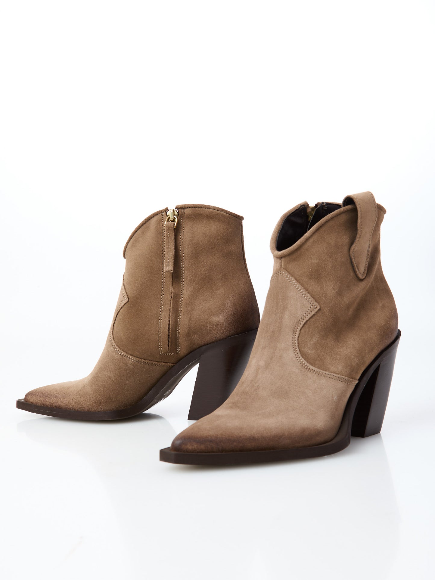 Beige Suede Short Cowboy Boots