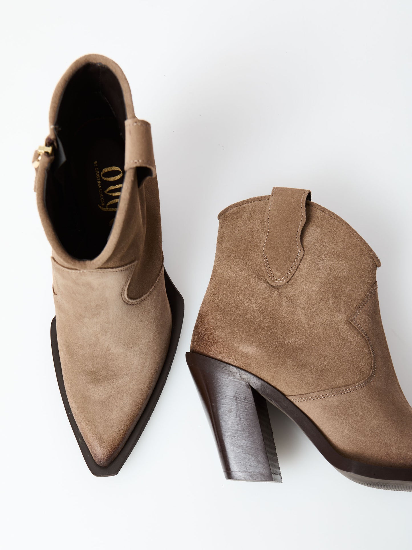 Beige Suede Short Cowboy Boots