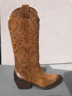 Embroidered Suede Cowboy Boots