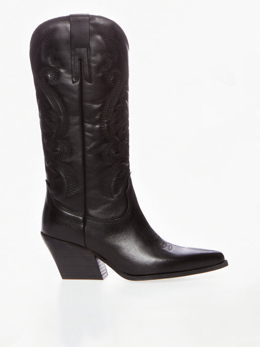 Black Leather Embroidered Cowboy Boots