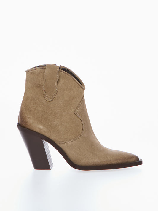 Beige Suede Short Cowboy Boots